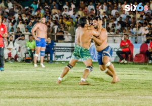 two players of kabaddi playing with each other