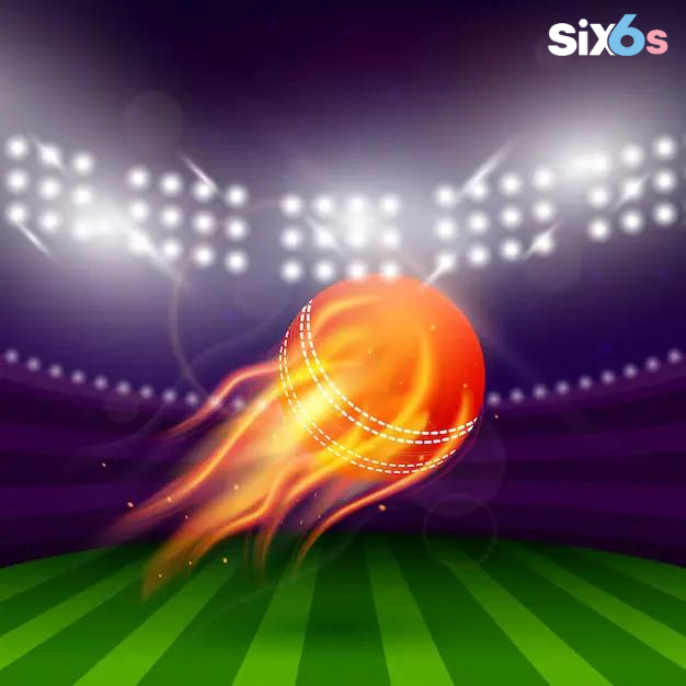 The image features a cricket ball in the center, flying through the air to show ipl score.