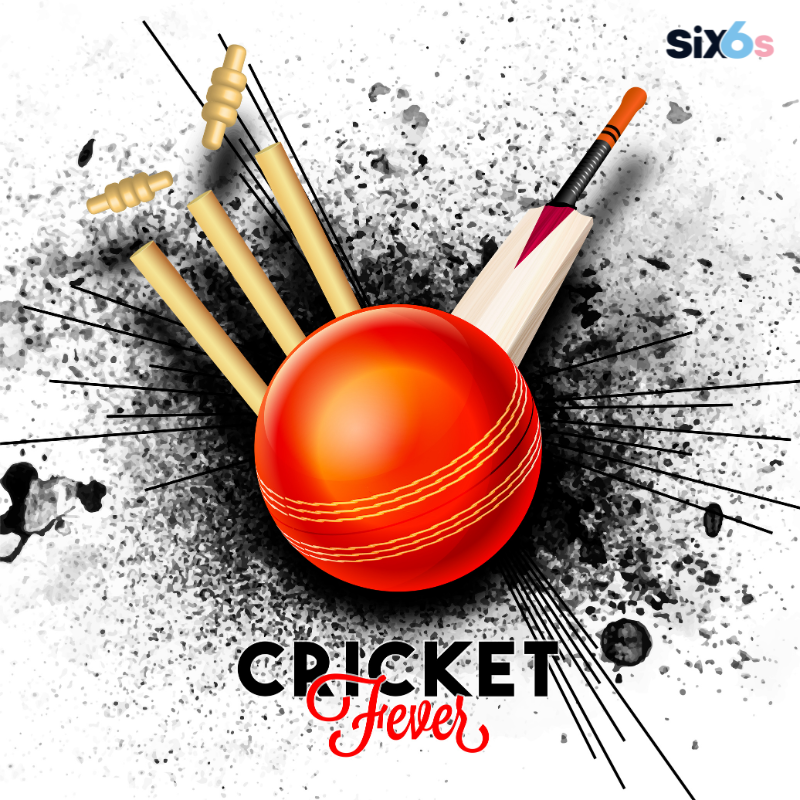 The image features a red cricket ball placed in the center, surrounded by wooden cricket wicket and bat for showing a live cricket match. The cricket ball is the focal point of the scene, and the arrangement of the bat and wicket creates a visually appealing composition."